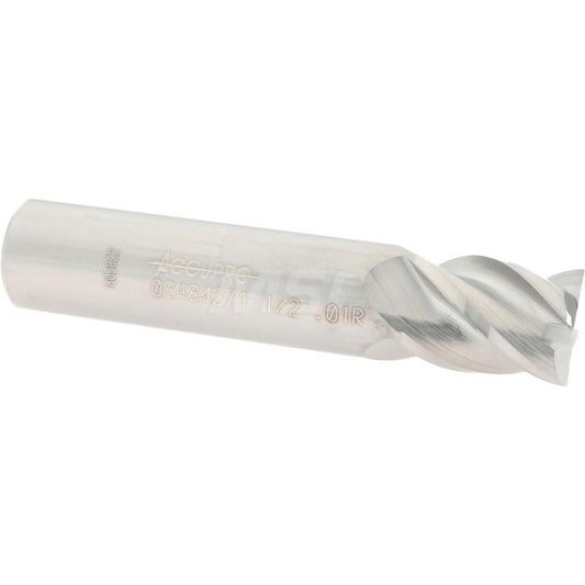 Accupro 08484271 Corner Radius End Mill 1/2" Dia, 5/8" LOC, 0.01" Radius, 4 Flutes, Solid Carbide