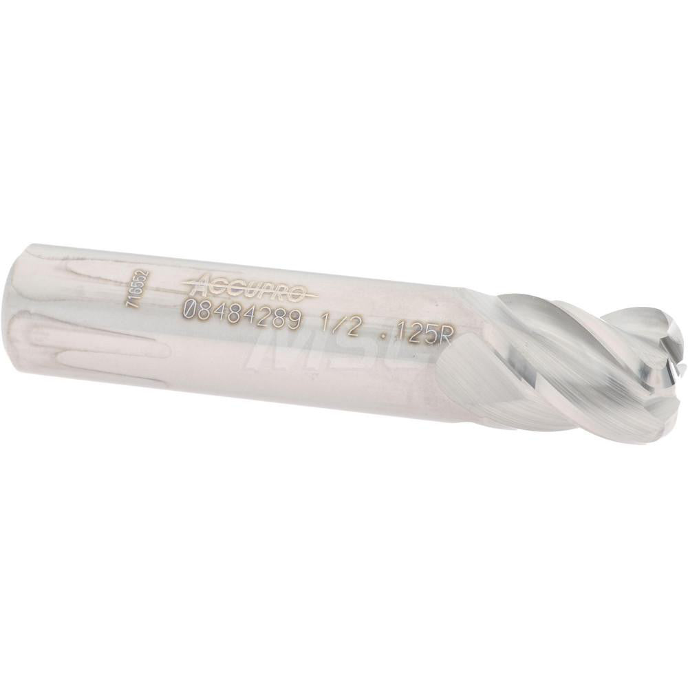 Accupro 08484289 Corner Radius End Mill 1/2" Dia, 5/8" LOC, 1/8" Radius, 4 Flutes, Solid Carbide