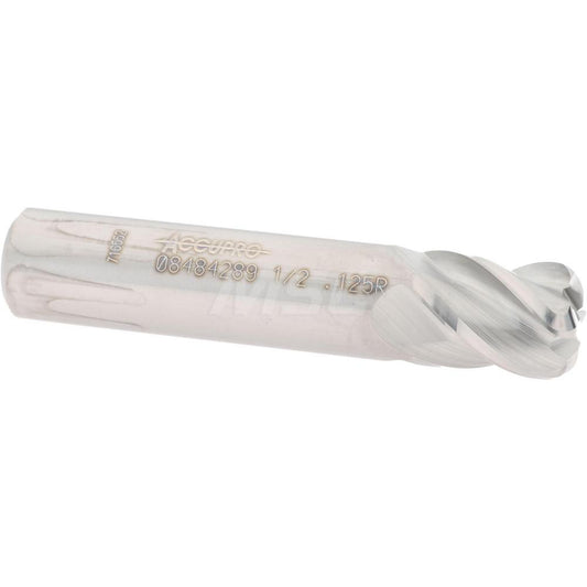 Accupro 08484289 Corner Radius End Mill 1/2" Dia, 5/8" LOC, 1/8" Radius, 4 Flutes, Solid Carbide