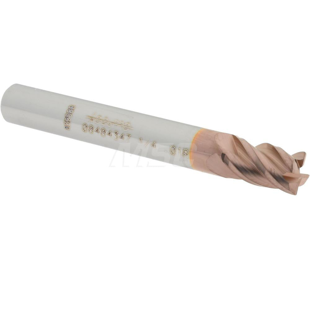 Accupro 08484347 Corner Radius End Mill 1/4" Dia, 3/8" LOC, 0.01" Radius, 4 Flutes, Solid Carbide