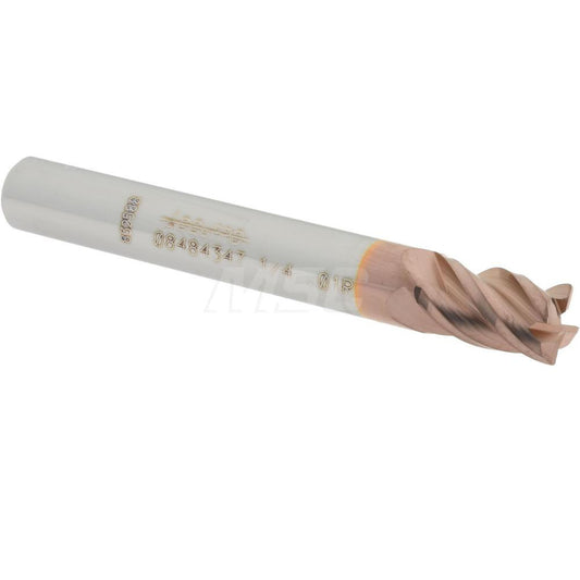 Accupro 08484347 Corner Radius End Mill 1/4" Dia, 3/8" LOC, 0.01" Radius, 4 Flutes, Solid Carbide