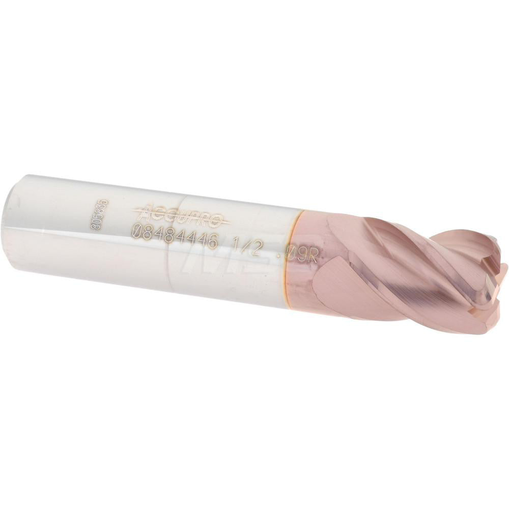 Accupro 08484446 Corner Radius End Mill 1/2" Dia, 5/8" LOC, 0.09" Radius, 4 Flutes, Solid Carbide