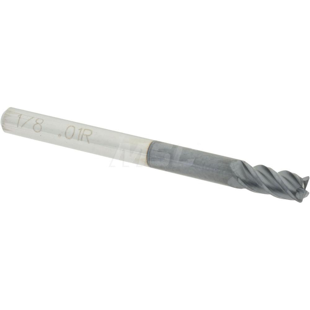 Accupro 08484453 Corner Radius End Mill 1/8" Dia, 1/4" LOC, 0.01" Radius, 4 Flutes, Solid Carbide