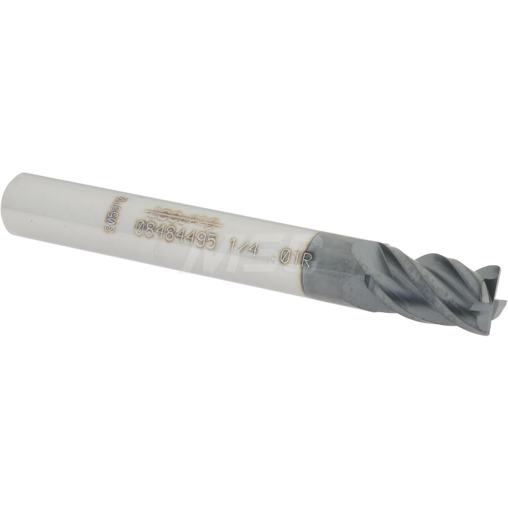 Accupro 08484495 Corner Radius End Mill 1/4" Dia, 3/8" LOC, 0.01" Radius, 4 Flutes, Solid Carbide