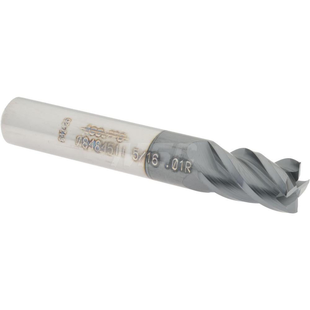 Accupro 08484511 Corner Radius End Mill 5/16" Dia, 1/2" LOC, 0.01" Radius, 4 Flutes, Solid Carbide