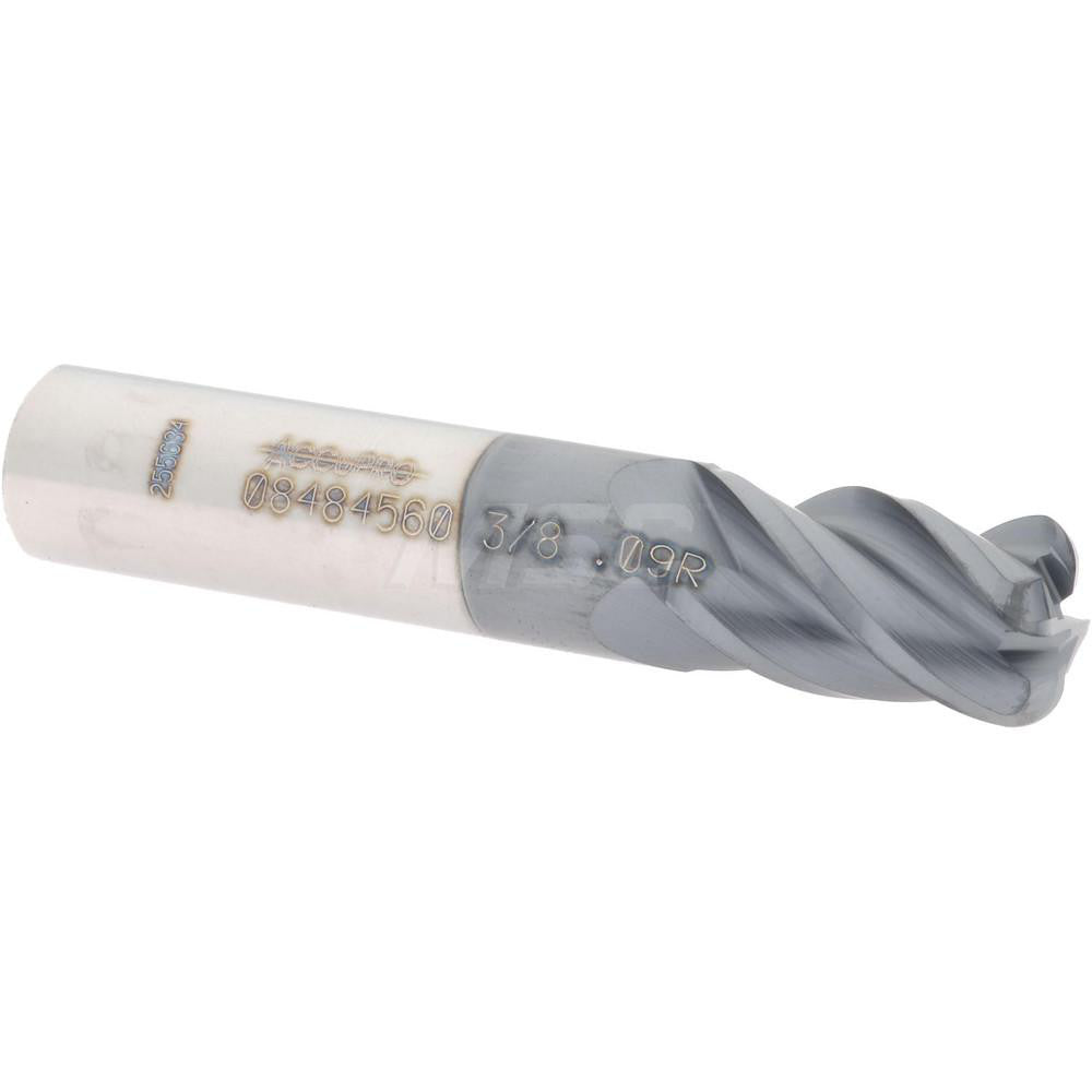 Accupro 08484560 Corner Radius End Mill 3/8" Dia, 5/8" LOC, 0.09" Radius, 4 Flutes, Solid Carbide