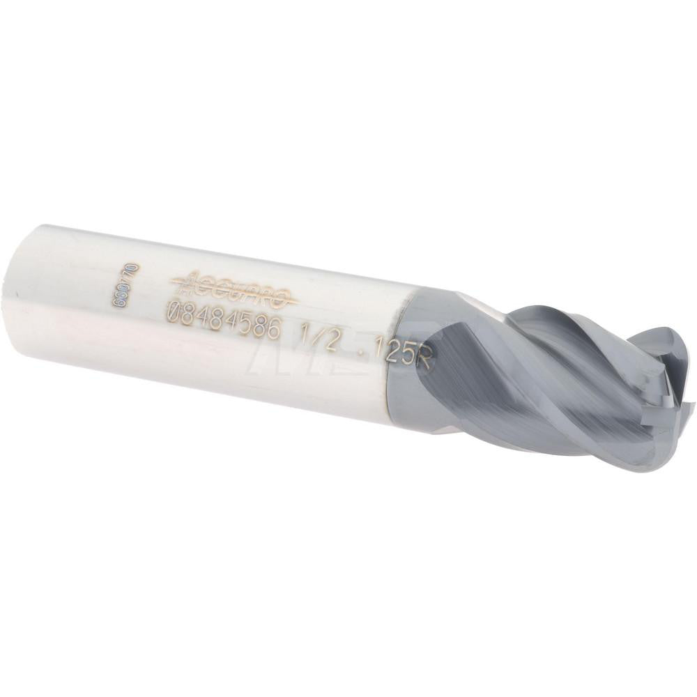 Accupro 08484586 Corner Radius End Mill 1/2" Dia, 5/8" LOC, 1/8" Radius, 4 Flutes, Solid Carbide