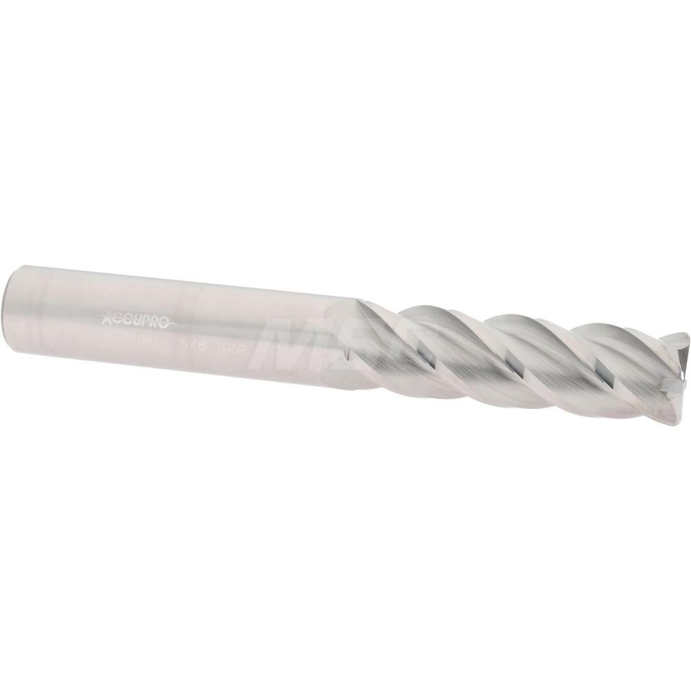 Accupro 08484941 Corner Radius End Mill 5/8" Dia, 2-1/8" LOC, 0.06" Radius, 4 Flutes, Solid Carbide