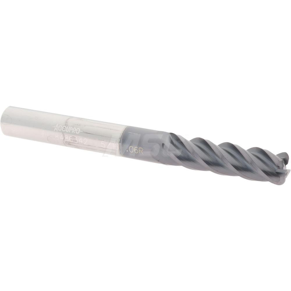 Accupro 08486342 Corner Radius End Mill 5/16" Dia, 1-1/8" LOC, 0.06" Radius, 4 Flutes, Solid Carbide