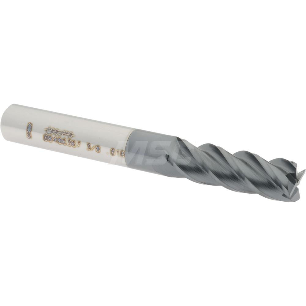 Accupro 08486367 Corner Radius End Mill 3/8" Dia, 1-1/8" LOC, 0.01" Radius, 4 Flutes, Solid Carbide