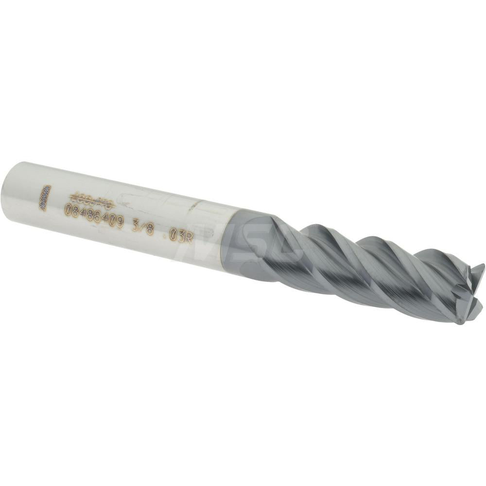 Accupro 08486409 Corner Radius End Mill 3/8" Dia, 1-1/8" LOC, 0.03" Radius, 4 Flutes, Solid Carbide