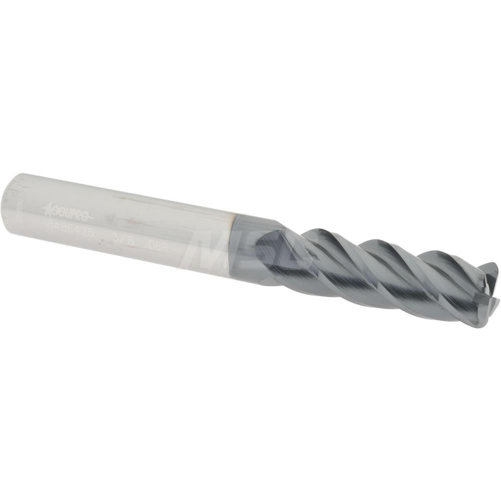 Accupro 08486425 Corner Radius End Mill 3/8" Dia, 1-1/8" LOC, 0.06" Radius, 4 Flutes, Solid Carbide