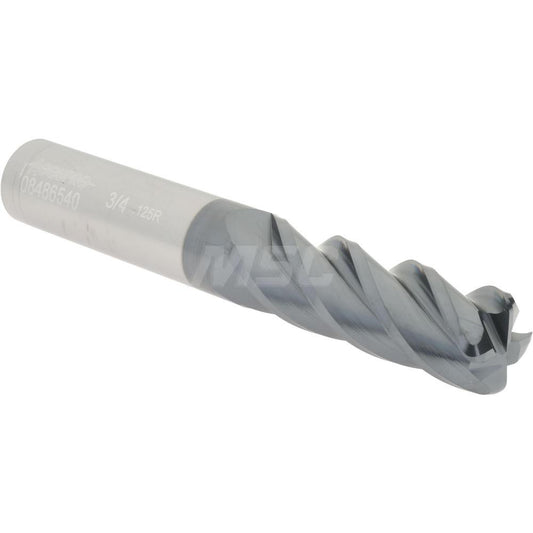 Accupro 08486540 Corner Radius End Mill 3/4" Dia, 2-1/4" LOC, 1/8" Radius, 4 Flutes, Solid Carbide