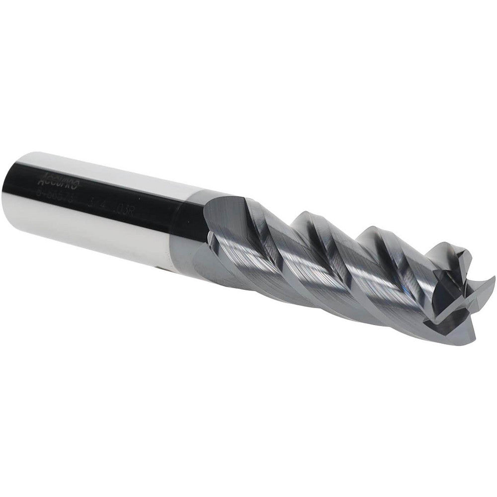 Accupro 08486573 Corner Radius End Mill 3/4" Dia, 2-1/4" LOC, 0.03" Radius, 4 Flutes, Solid Carbide