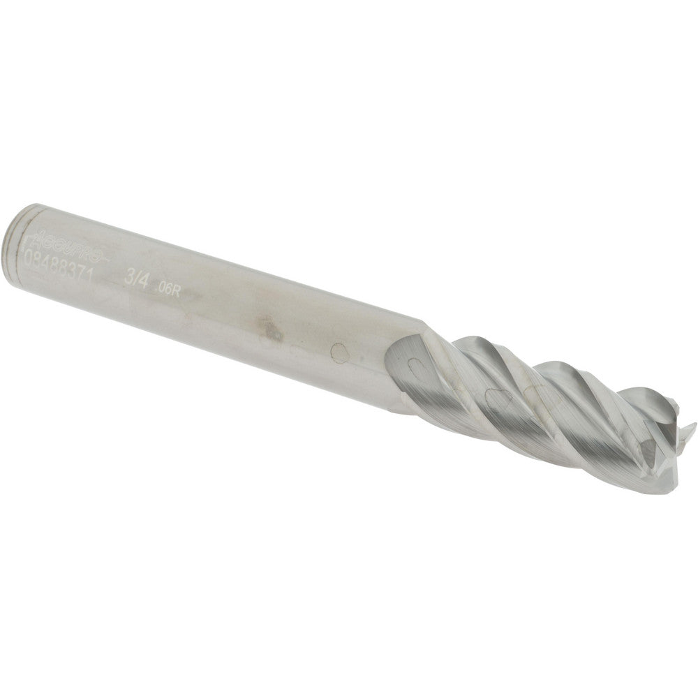Accupro 08488371 Corner Radius End Mill 3/4" Dia, 2" LOC, 0.06" Radius, 4 Flutes, Solid Carbide
