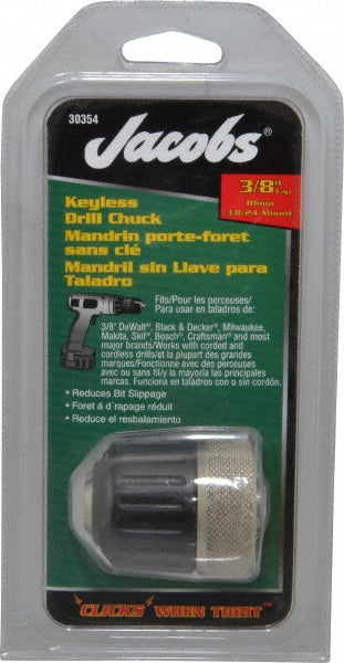 Jacobs 30354 Drill Chuck 1/32 to 3/8" Capacity, Threaded Mount, 3/8-24
