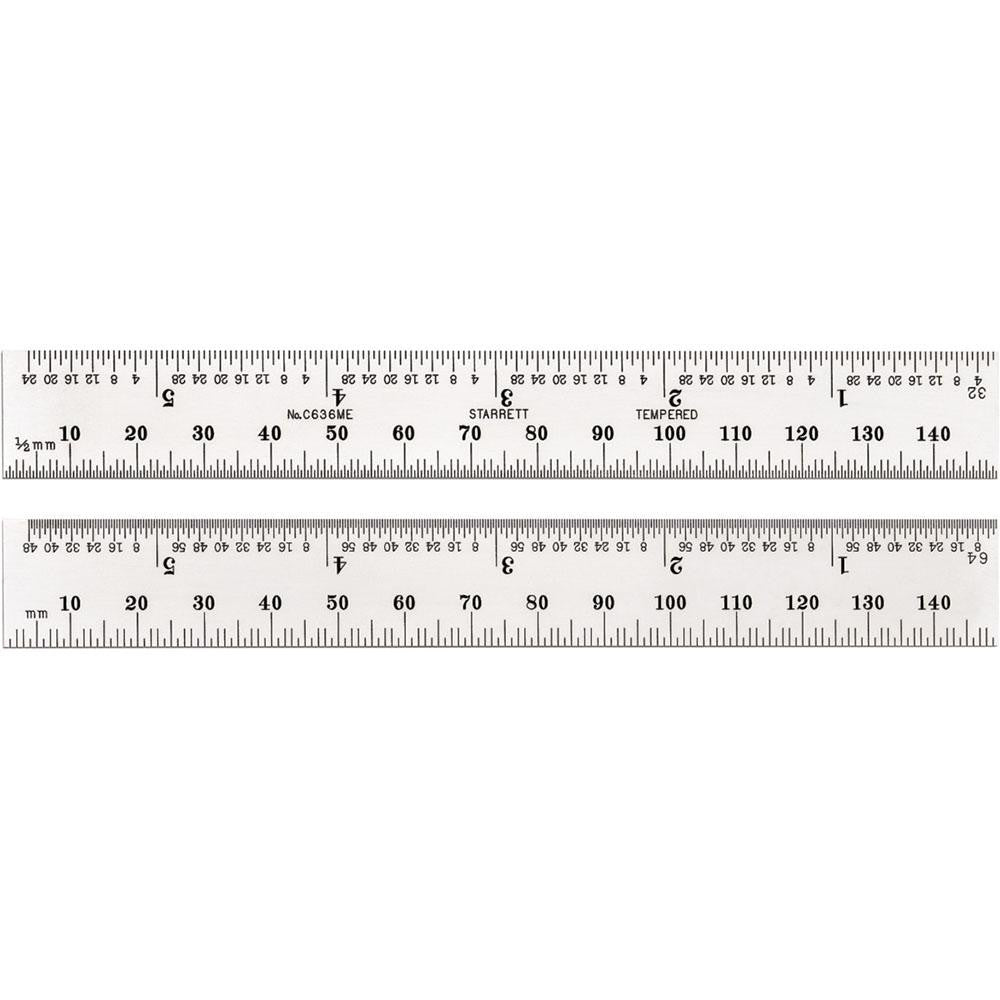 Starrett 52634 Steel Rule 5-3/4" OAL, English & Metric Graduation, Rigid, 3/4" OAW