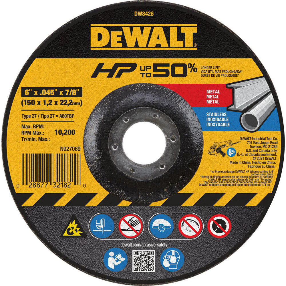 DeWALT DW8426 Depressed Grinding Wheel  Type 27,  6" Dia,  7/8" Hole,  Aluminum Oxide