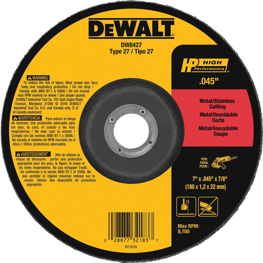 DeWALT DW8427 Depressed Grinding Wheel  Type 27,  7" Dia,  7/8" Hole,  Aluminum Oxide