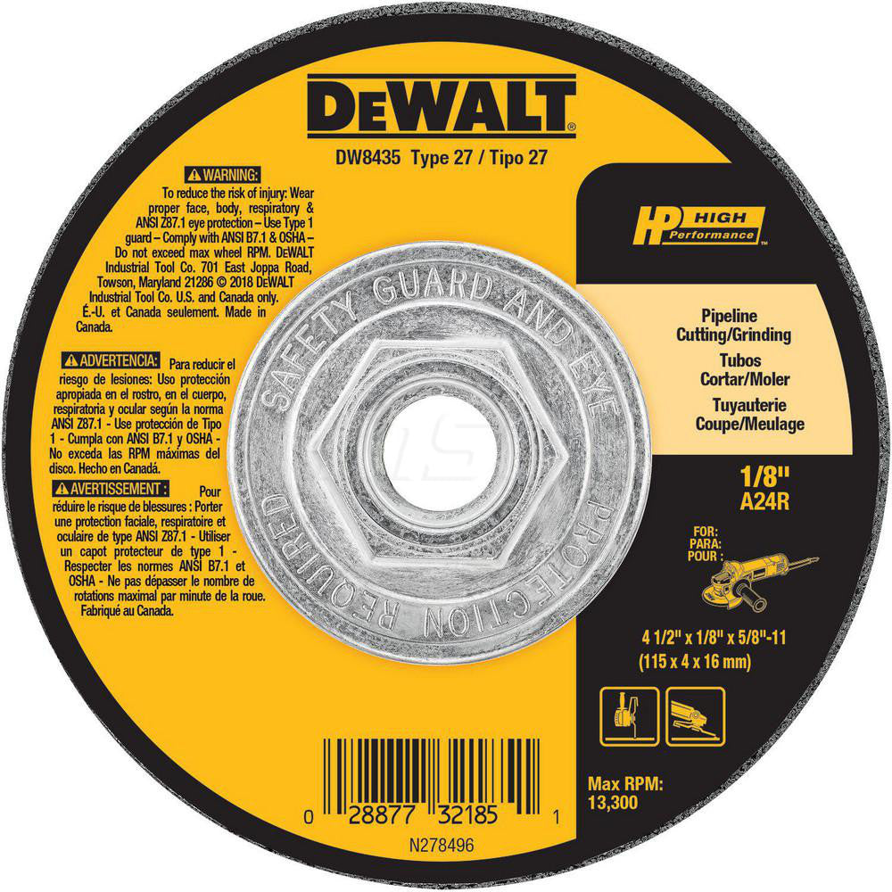DeWALT DW8435 Depressed Grinding Wheel  Type 27,  4-1/2" Dia,  1/8" Thick,  Aluminum Oxide