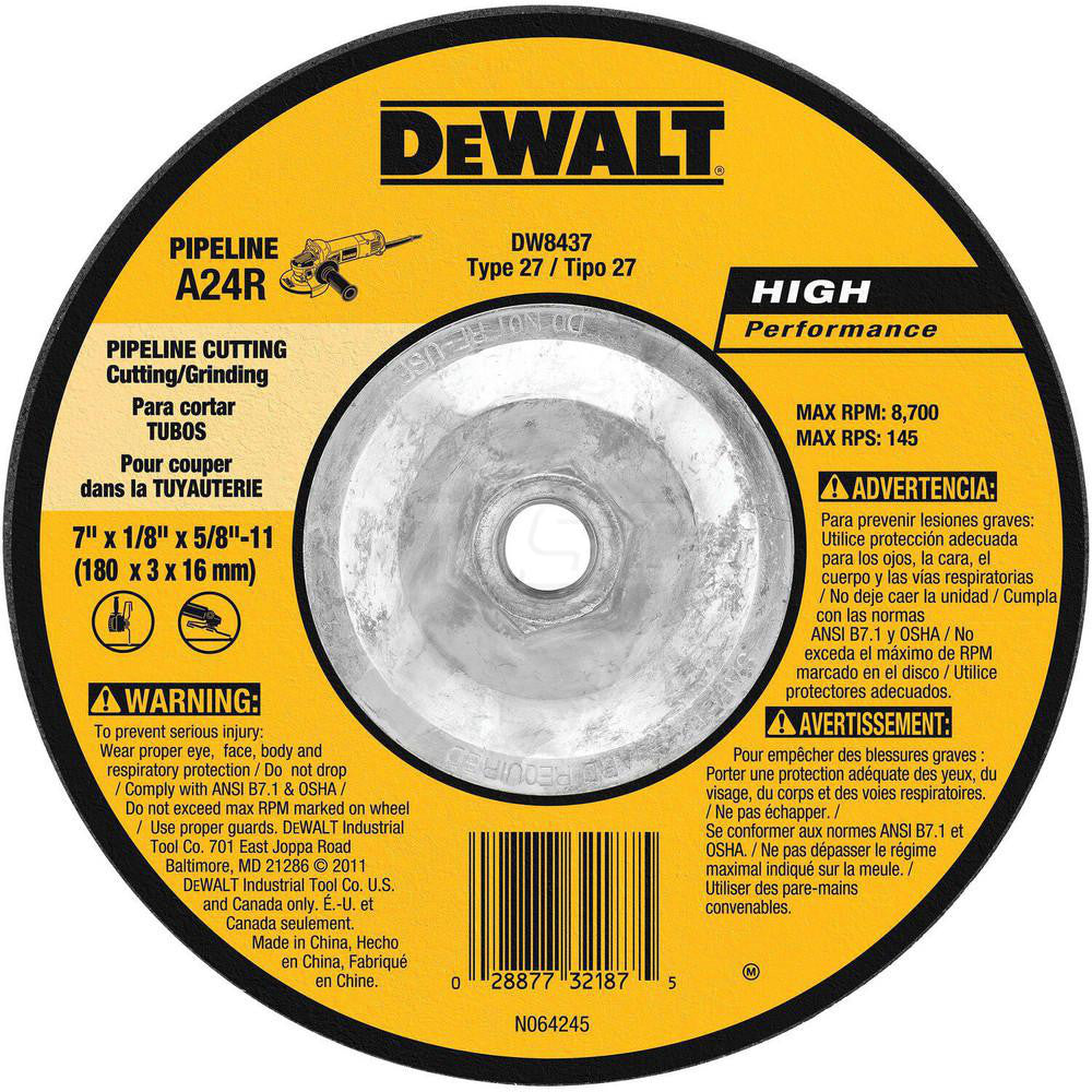 DeWALT DW8437 Depressed Grinding Wheel  Type 27,  7" Dia,  1/8" Thick,  Aluminum Oxide