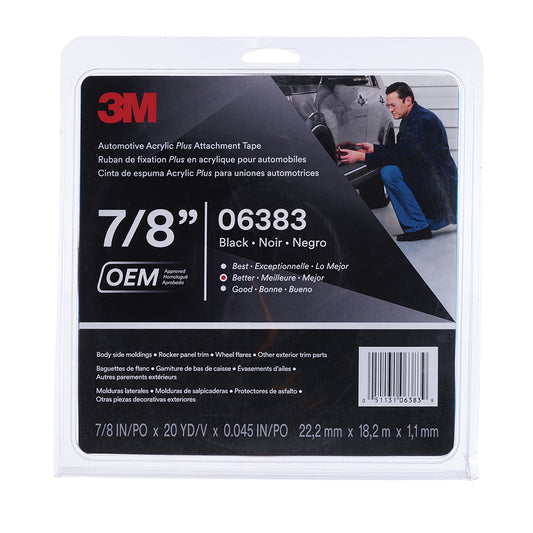 3M 7000050068 Black Double-Sided Acrylic Foam Tape 7/8" Wide, 20 yd Long, Acrylic Adhesive