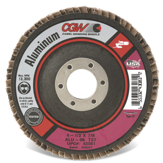CGW Abrasives 43091 Flap Disc 5/8-11 Hole, 36 Grit, Aluminum Oxide, Type 27