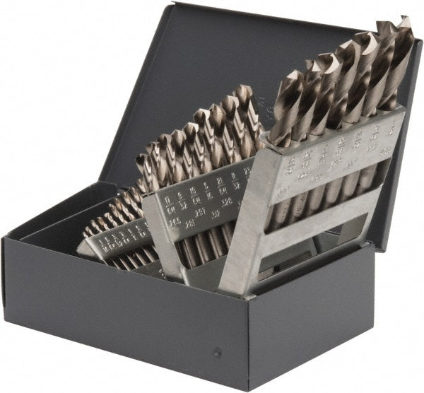 Cleveland C70368 Drill Bit Set Screw Machine Length Drill Bits, 29 Pc, 135 &deg, High Speed Steel