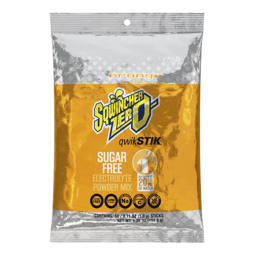 Sqwincher 159060100 Qwik Stik Activity Drink 0.11 oz Packet, Orange, Powder, Yields 20.00 oz