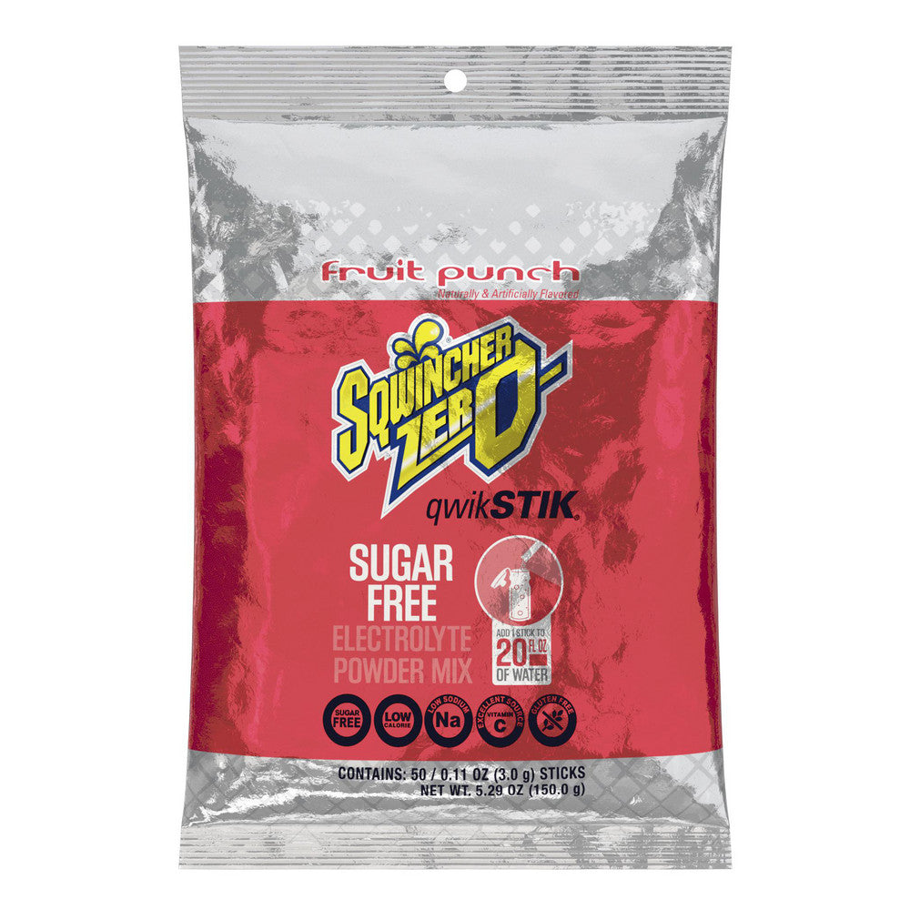 Sqwincher 159060102 Qwik Stik Activity Drink 0.11 oz Packet, Fruit Punch, Sugar Free, Powder, Yields 20.00 oz