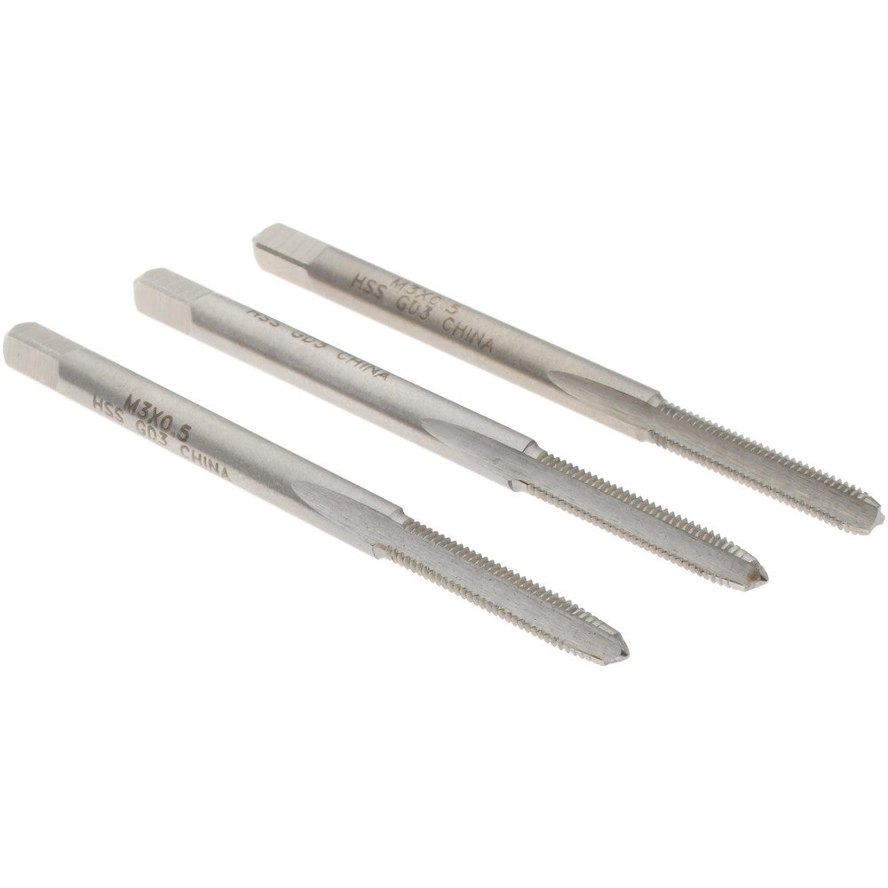Value Collection JY9036500 Tap Set M3 x 0.5 Metric Coarse, 3 Flute, High Speed Steel, Bright Finish