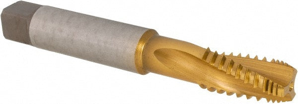Emuge AW483100.5765 1/4-18 NPT, 15&deg Helix, 3 Flutes, Modified Bottoming Chamfer, TiN Finish, Cobalt, Spiral Flute Pipe Tap