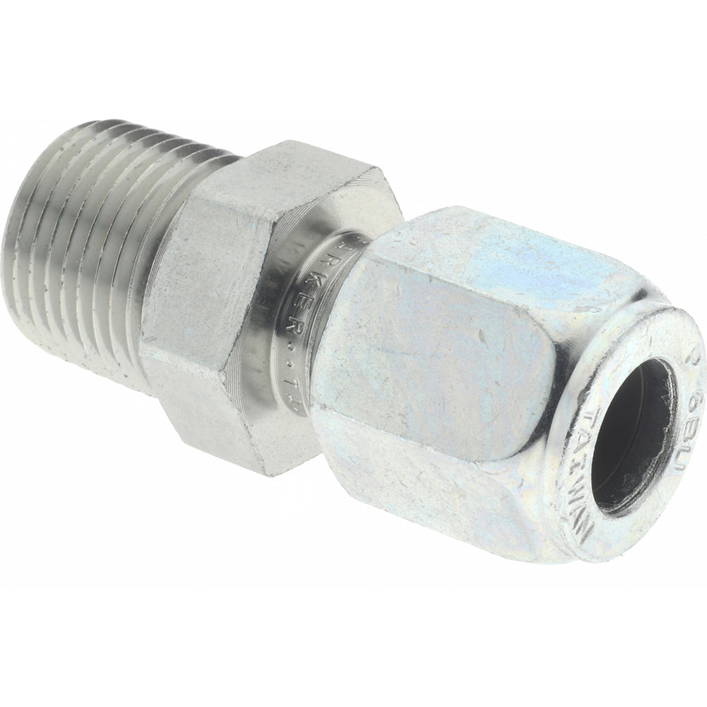 Parker 6-6 FBU-S Flareless Bite-Type Tube Male Connector 3/8" NPTF, 3/8" Tube OD, Steel