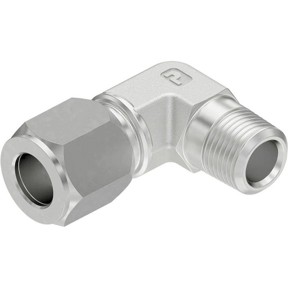Parker 4-4 CBU-S Flareless Bite-Type Tube Male Elbow 1/4" NPTF, 1/4" Tube OD, Steel