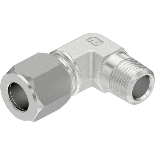 Parker 4-4 CBU-S Flareless Bite-Type Tube Male Elbow 1/4" NPTF, 1/4" Tube OD, Steel