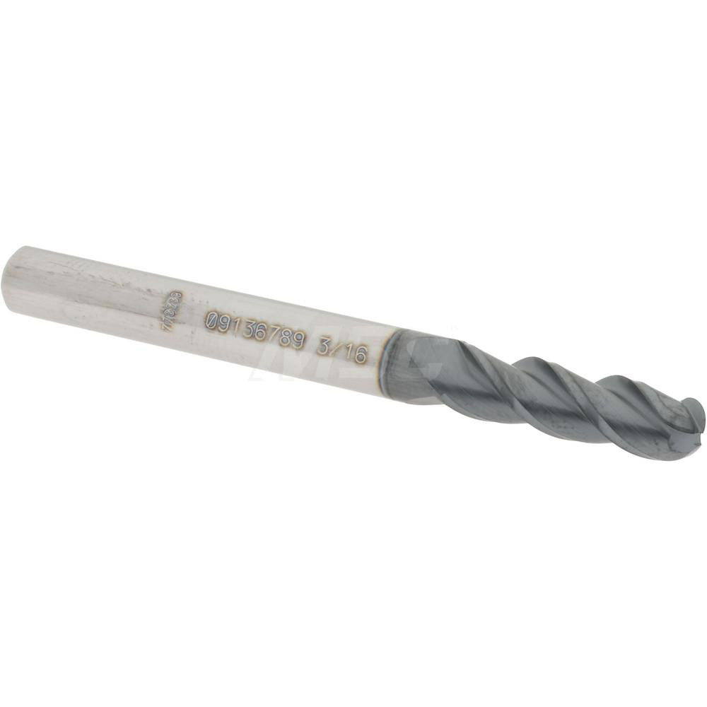 Accupro 09136789 Ball End Mill 0.1875" Dia, 0.625" LOC, 3 Flute, Solid Carbide