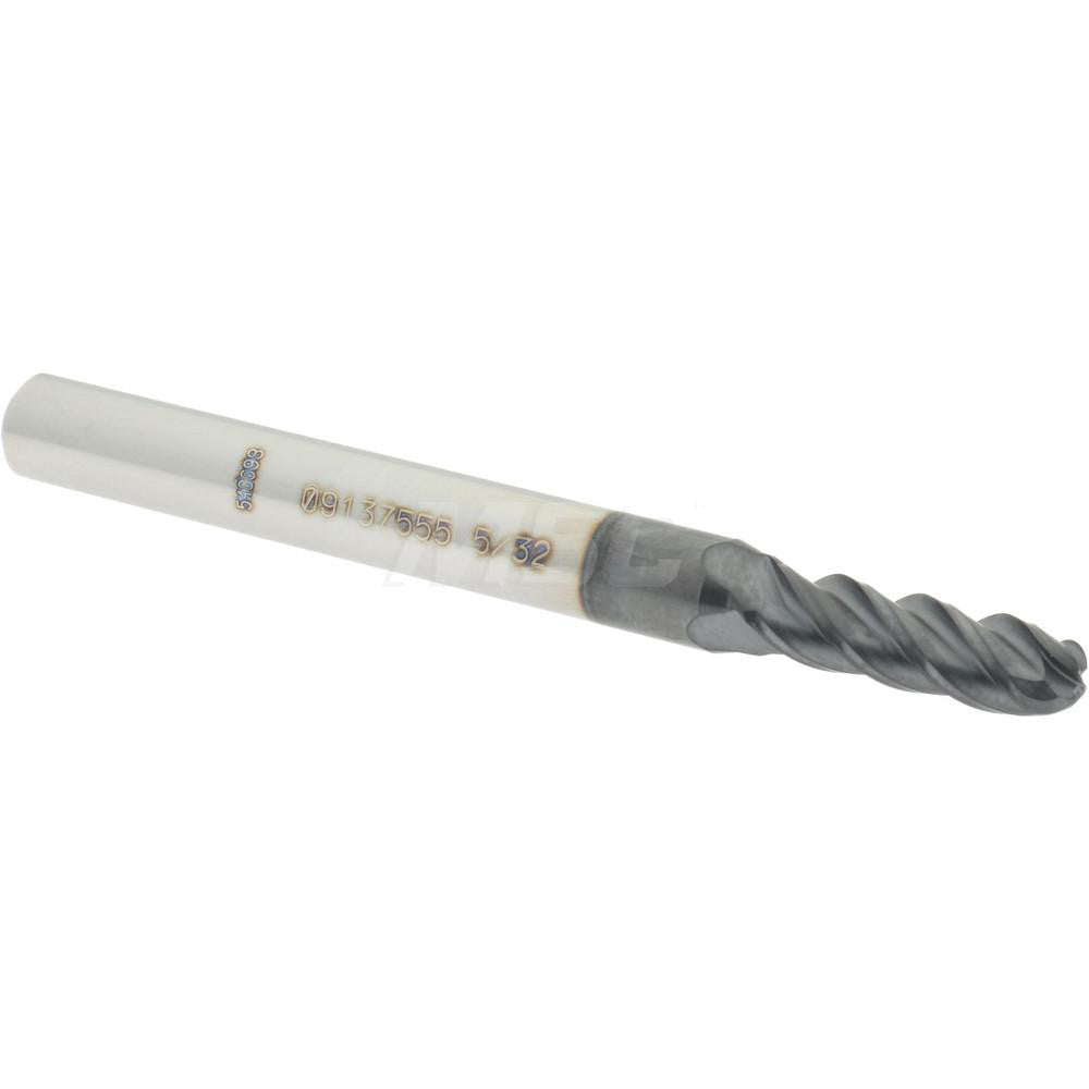 Accupro 09137555 Ball End Mill 0.1563" Dia, 0.5" LOC, 4 Flute, Solid Carbide