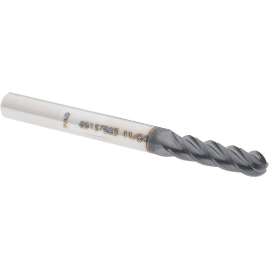 Accupro 09137563 Ball End Mill 0.1719" Dia, 0.625" LOC, 4 Flute, Solid Carbide
