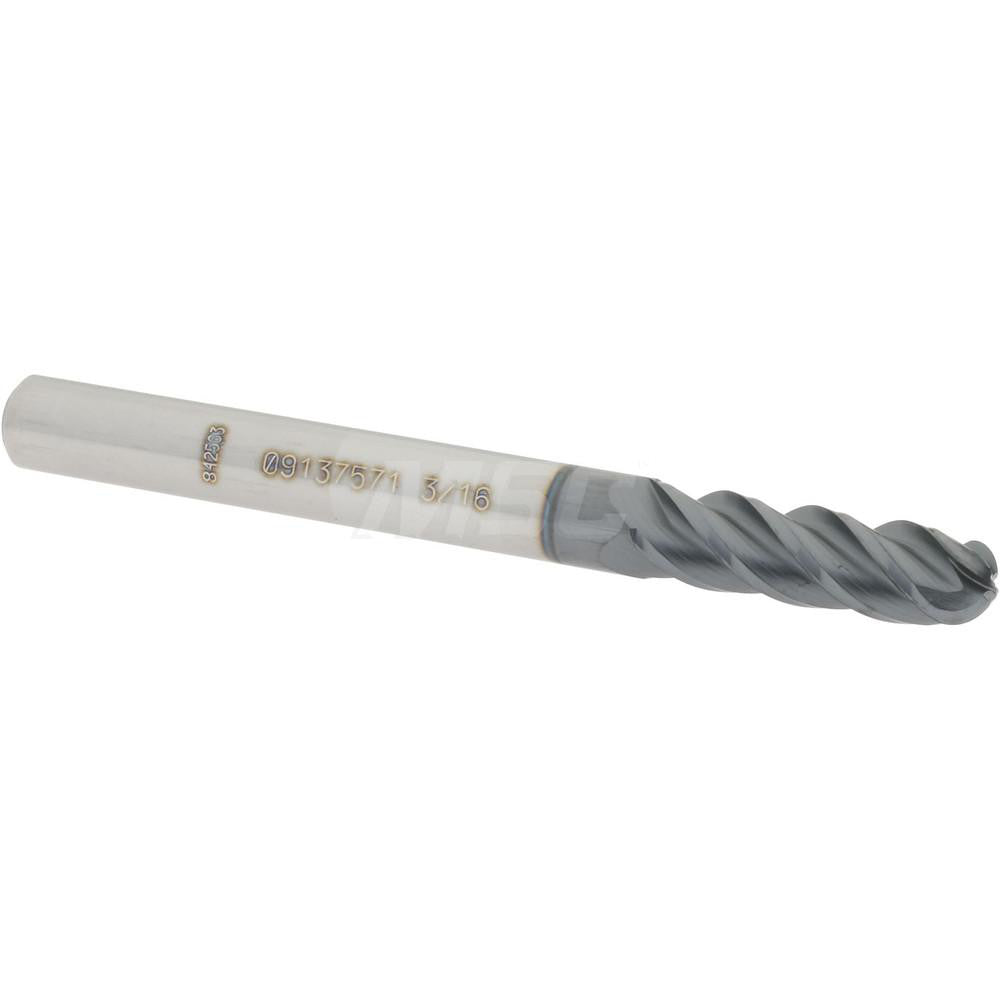 Accupro 09137571 Ball End Mill 0.1875" Dia, 0.625" LOC, 4 Flute, Solid Carbide