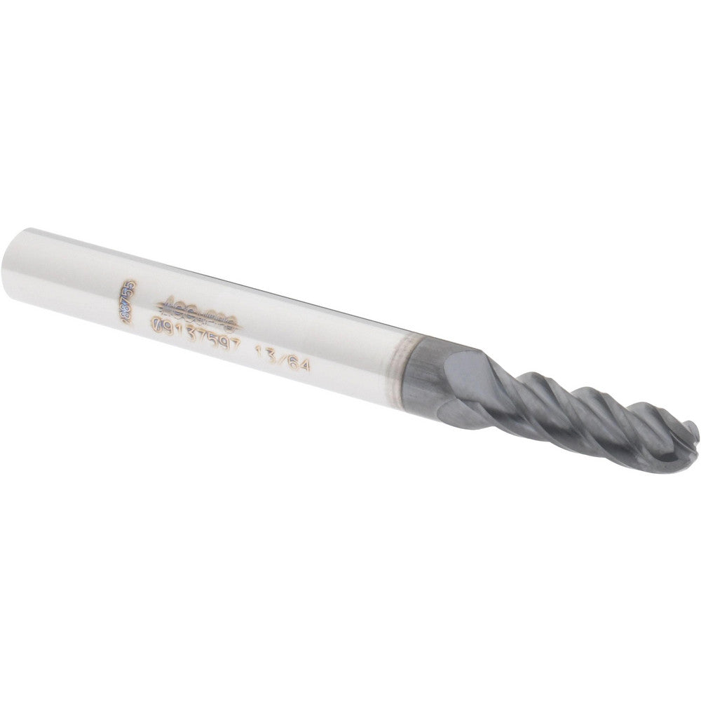 Accupro 09137597 Ball End Mill 0.2031" Dia, 0.625" LOC, 4 Flute, Solid Carbide