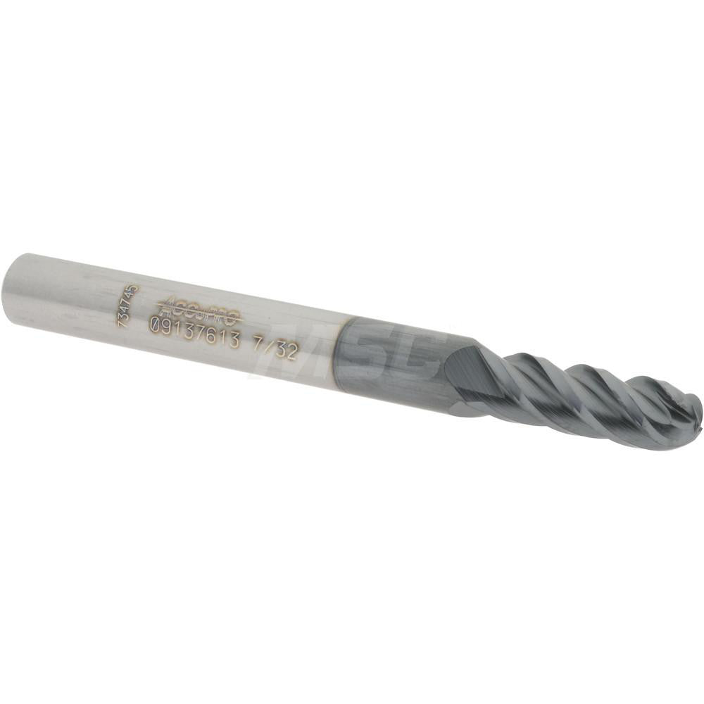 Accupro 09137613 Ball End Mill 0.2188" Dia, 0.625" LOC, 4 Flute, Solid Carbide