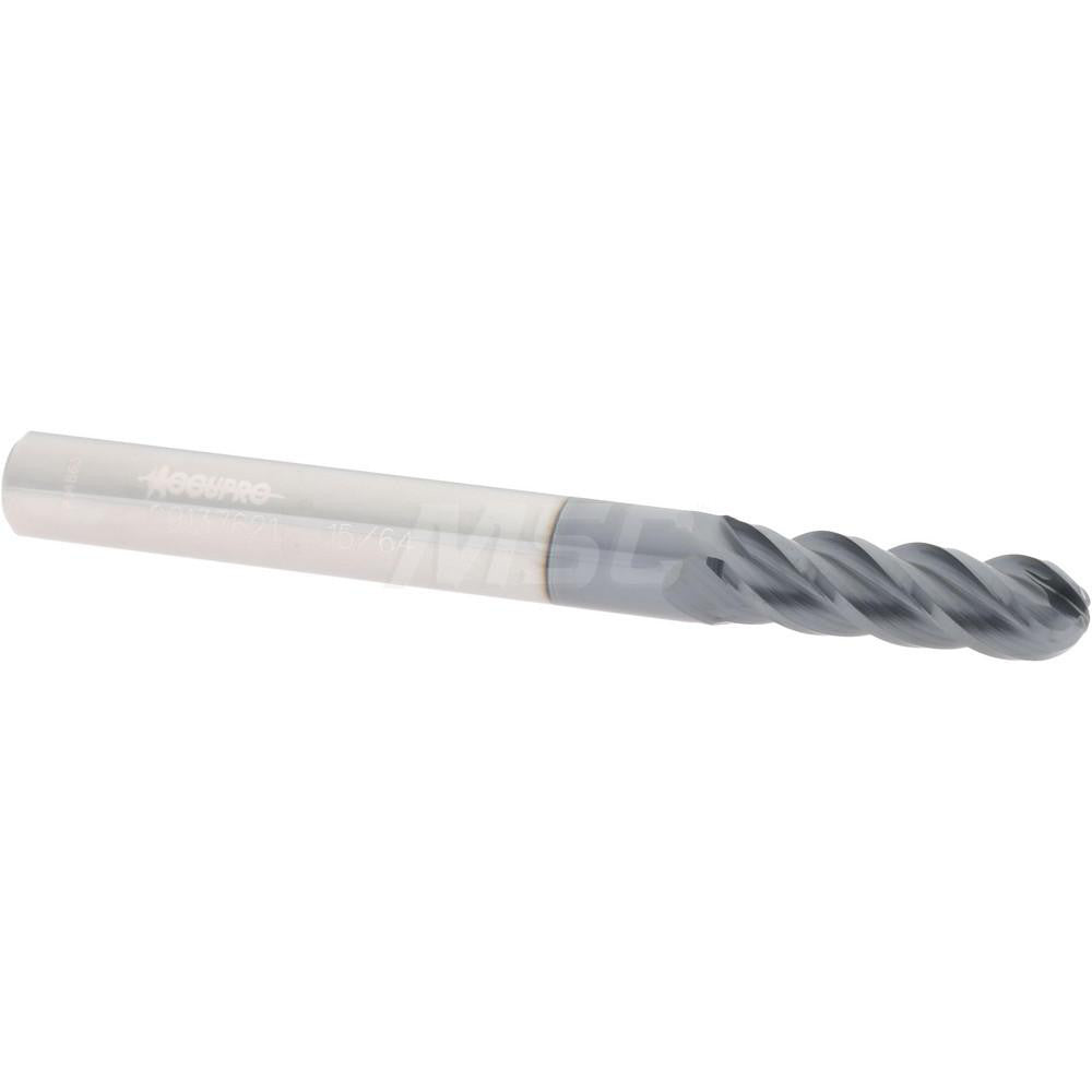 Accupro 09137621 Ball End Mill 0.2344" Dia, 0.75" LOC, 4 Flute, Solid Carbide