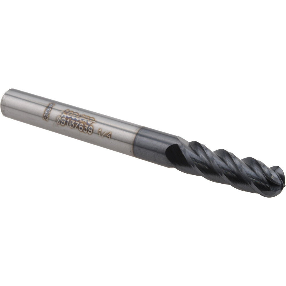 Accupro 09137639 Ball End Mill 0.25" Dia, 0.75" LOC, 4 Flute, Solid Carbide