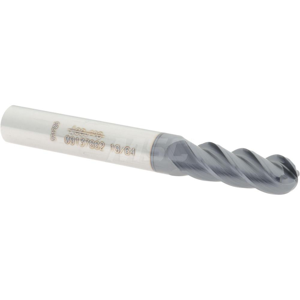 Accupro 09137662 Ball End Mill 0.2969" Dia, 0.75" LOC, 4 Flute, Solid Carbide