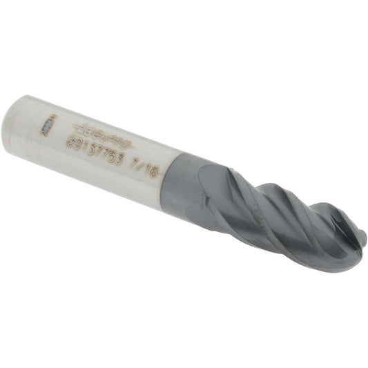 Accupro 09137753 Ball End Mill 0.4375" Dia, 1" LOC, 4 Flute, Solid Carbide