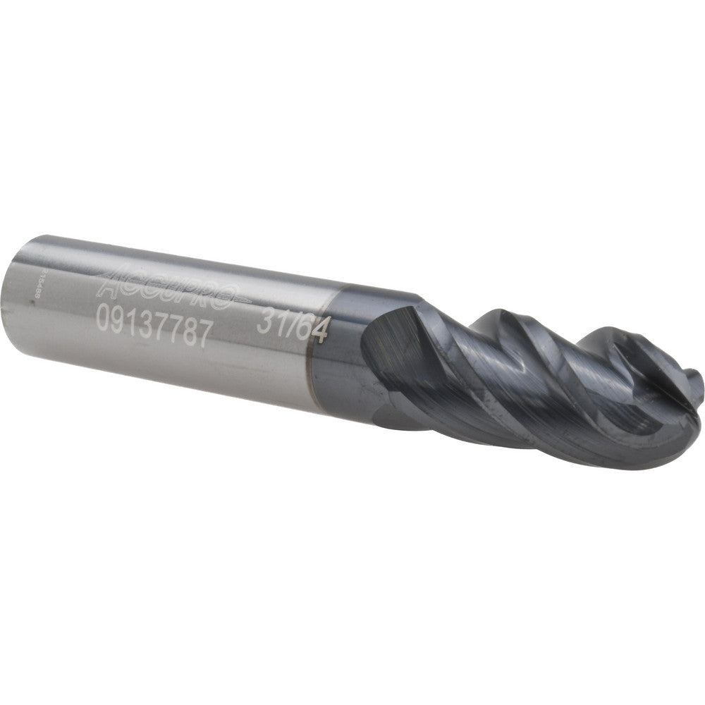Accupro 09137787 Ball End Mill 0.4844" Dia, 1" LOC, 4 Flute, Solid Carbide