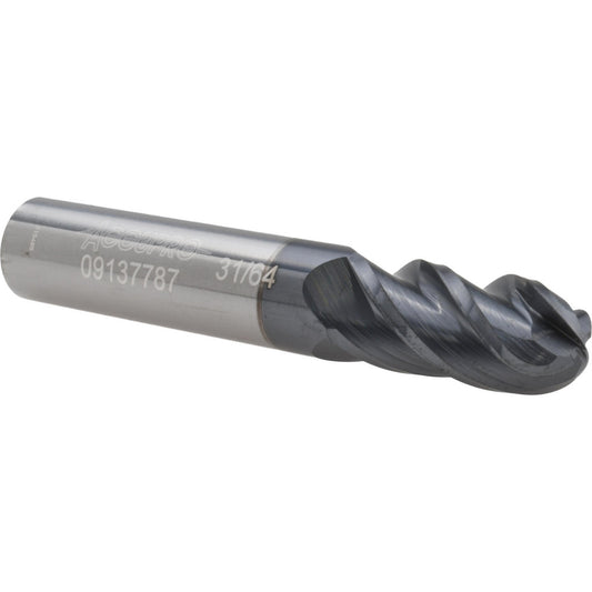 Accupro 09137787 Ball End Mill 0.4844" Dia, 1" LOC, 4 Flute, Solid Carbide