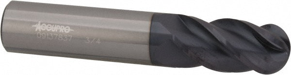 Accupro 62918370 Ball End Mill 0.4375" Dia, 1.5" LOC, 4 Flute, Solid Carbide