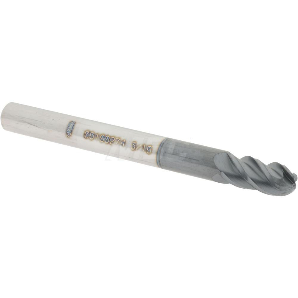 Accupro 09199274 Ball End Mill 0.1875" Dia, 0.375" LOC, 4 Flute, Solid Carbide