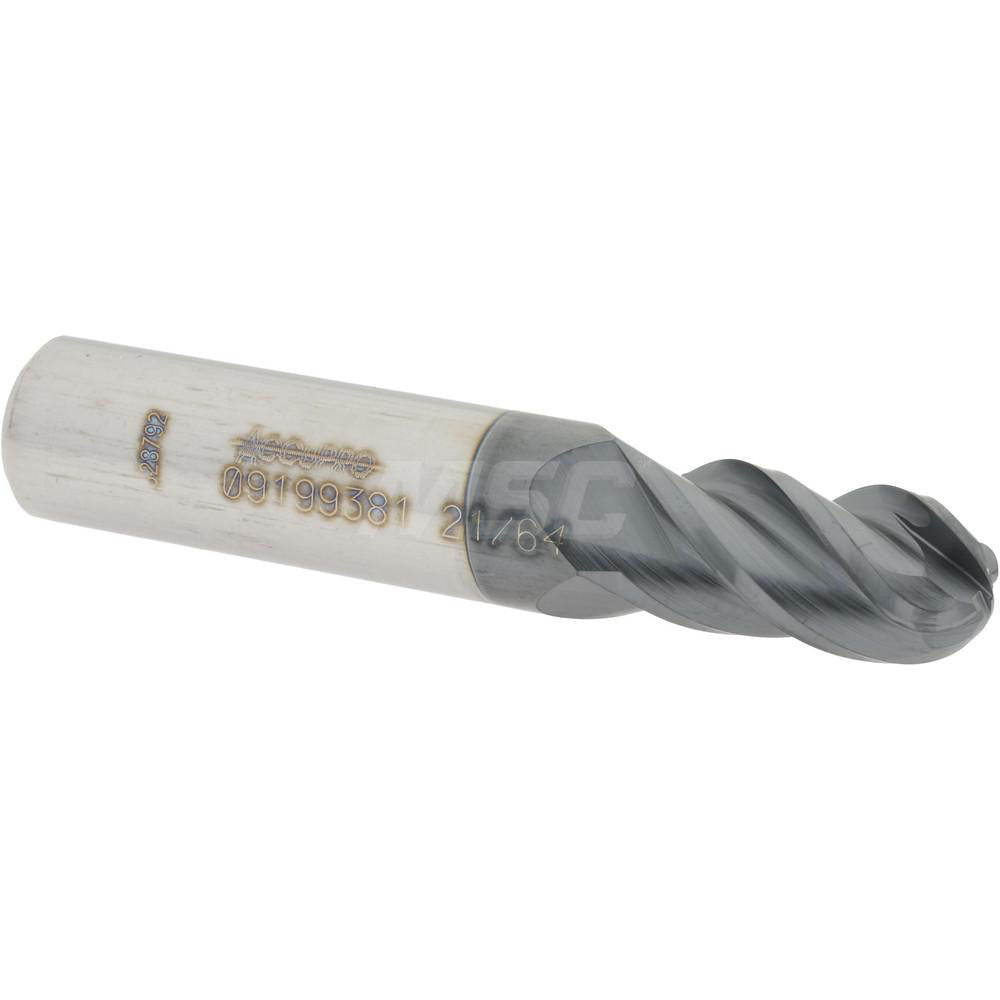 Accupro 09199381 Ball End Mill 0.3281" Dia, 0.625" LOC, 4 Flute, Solid Carbide